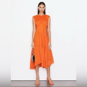 NWT FRAME Asymmetric Tiered Seersucker Midi-Dress